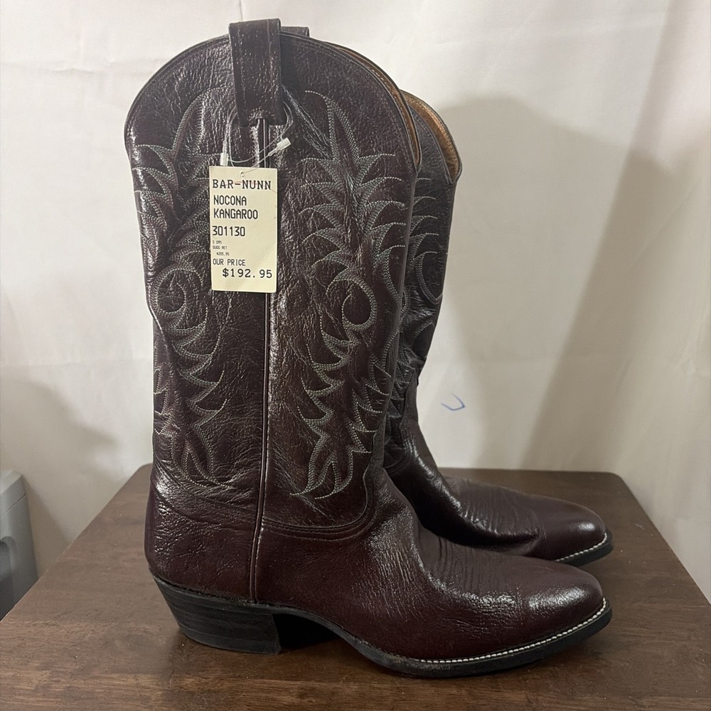Vtg Nocona Kangaroo Leather Cowboy Boots Mens 9.5 B Burgundy NWT Box Deadstock